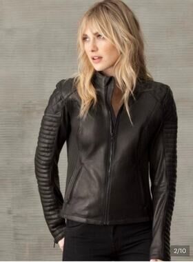 AETHER Arrow Jet Black Leather Riding Jacket NWT
